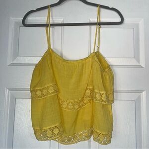 Women’s yellow spaghetti strap sunflower crop top Olsenboye -size XL